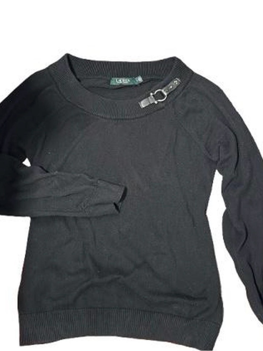 Lauren Ralph Lauren Black Crewneck Sweater with Buckle Accent